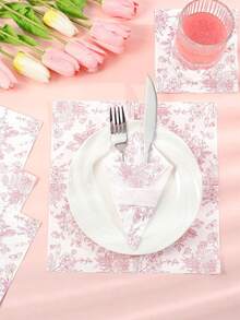 20 Stück rosa Blumen-Cocktailservietten, rosa und weißes Vintage-Blumen-Schmetterlingsmuster, geeignet für Muttertag, Hochzeit, Brautparty, Babyparty, Nachmittagstee-Party - mehrfarbig - Übersicht 5