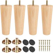 4Pcs Wooden Furniture Legs, Mid-Century Modern Style Replacement Furniture Feet For Sofa, Armchair, Cabinet, TV Stand, With Hanger Bolts, Mounting Plates & Screws, Sturdy Wood Furniture Legs Ideal For Furniture Repair & DIY Projects - Màu gỗ tự nhiên - Xem 1