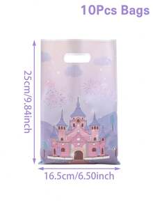 10/25/50 chiếc Túi quà nhựa hình lâu đài công chúa màu tím 16.5*25cm có tay cầm, chống thấm nước, có thể tái sử dụng, chủ đề cổ tích, thích hợp cho sinh nhật bé gái, tiệc công chúa, tiệc tiết lộ giới tính, tiệc mừng em bé chào đời. - Màu tím - Xem 5