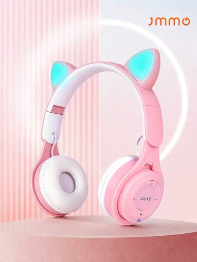 Foldable Wireless Cat Ear Headphones Color-Changing Cat Ear Wireless Headphones With Build-In Microphone, Touch Controls, And Long Battery Life Suitable For Children/Gifts