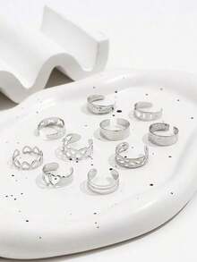 10pcs/Set & Moon Open Toe Rings, Geometric Hollow 8 Shape Adjustable Beach Foot Jewelry Set - Multicolor - View 2