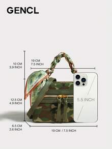 Women 2025 New Summer High-End Silk Scarf Chain Camouflage Chic Mini Square Box Bag Small Versatile Lightweight Stylish Messenger Crossbody Handbag | Travel, Vacation, Shopping, Date, Commute, Gift For Women, Mothers, Teachers, Friends, Bridesmaids - 軍綠色 - 查看 7