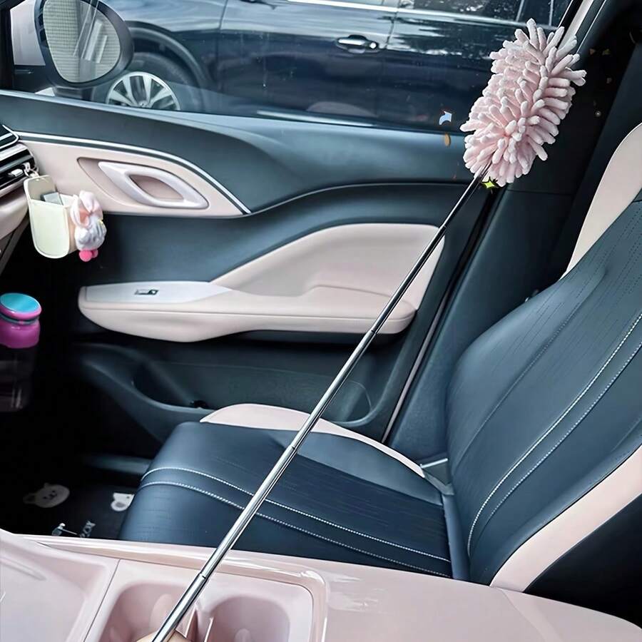 1 Set Mini Car Duster Brush, Flexible Adjustable Ultra-Fine Fiber Cleaning Tool For Home And Vehicle Interior Maintenance - Made Of Polyester Fiber. - Pink - View 1