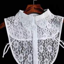 优雅蕾丝边可拆卸领子，女士百搭蕾丝衬衫领 - 彩色 - 查看 8