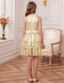 Girls Sequin Party Dress Kids Sparkly Formal Birthday Teen Special Occasion Fancy Pageant Dresses Size 6-14 - 金色 - 查看 7