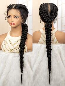 A ANYTIME Synthetic Fishtail Braided Wigs Lace Front Wig Cornrow Braiding Wigs With Baby Hair For Braids Wig, Halloween - Black - View 13