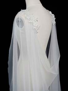 Embroidered Lace Mesh Shawl Transparent Cape Thin Shawl For Bridal Wedding Party, Long Lace Applique Wedding Dress Photo Shoot Runway - Multicolor - View 5