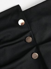 Gonna midi casual plissettata con fibbia metallica asimmetrica, nera, per donne taglie forti, primavera/estate - nero - Visualizzare 5