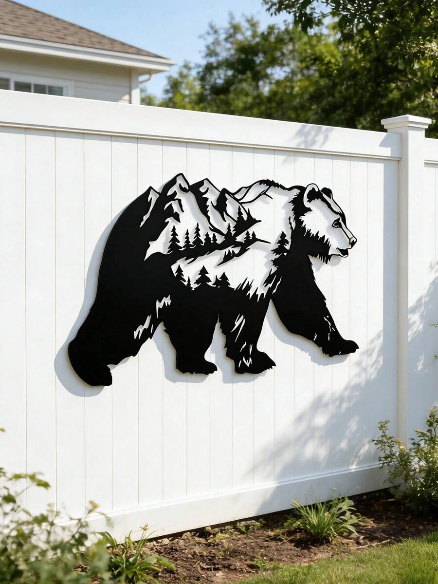 1PC Metal Bear Wall Decor, Black Forest And Mountain Silhouette Decoration, Suitable For Patios, Indoor And Outdoor Home Decoration, Gardens, Living Rooms, Tea Rooms, Cafes, Housewarming/Birthday Gifts, Ideal Holiday Gifts And Home Decor Gifts