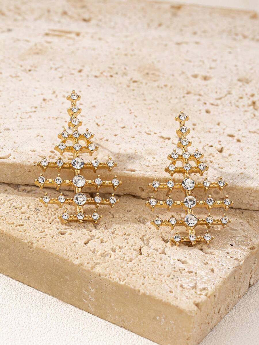 女士几何水晶耳钉一对 - 彩色 - 查看 1