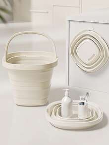 2pcs/1pc Folding Bucket, Folding Water Scoop, Portable Plastic Bucket, Does Not Take Up Too Much Space After Folding, Portable Outdoor Car Fishing Bucket, Household Large Capacity Dirty Clothes Basket, Washing Bucket, Foot Soaking Bucket, Multifunctional Folding Bucket, Home Organizing Storage Box - Striped - View 8