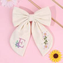 Pastoral-Style Floral Embroidered Bow Hair Clip, Letter Bow Hairpin, Cute Bow Side Clip, Suitable Easter Costume Hair Accessories - 白色A - 查看 6