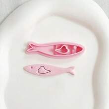 Cute Fish Clay Cutter Set, 1/3Pcs Embossed Wave & Heart Pattern Polymer Clay Cutters, DIY Craft Tools For Clay Jewelry Making - Pink - View 6