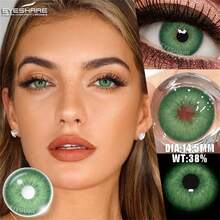 EYESHARE 1 Pair Gray Beautiful Pupils Fashion Cosmetic Blue Lenses High Quality Brown Eye Contacts Green Eyes Lenses,Suitable For Daily Makeup And Eye Beauty,Yearly Disposable,14.5mm - Green - View 3