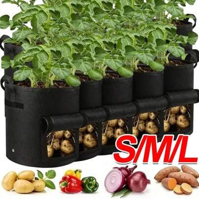 1 adet 7 galonluk kalınlaştırılmış dokuma olmayan kumaştan patates dikim torbası, yan giriş bölmesi ve kulpları, geri çekilebilir yan kapağı, fide yetiştirme kabı, bahçecilik, yetiştirme torbaları, patates, havuç, domates, soğan ve sebzeler için iç ve dış mekan ekim torbaları.