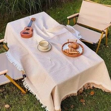 Extra-Large Thick Outdoor Blanket - Heavy-Duty Woven Picnic & Camping Throw Blanket, Fringe Edging - Machine Washable - Ideal For Gardens, Beaches, Picnic Blankets, Camping Gear, And More - 米色 - 查看 6