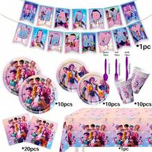 96pcs KPOP Demon Slayer Birthday Party Tableware Set, Includes 7/9 Inch Plates, 9oz Cups, Cutlery, Birthday Banner, Napkins, Tablecloth, Anime Themed Disposable Party Supplies For Birthday And Graduation - Multicolor - View 12
