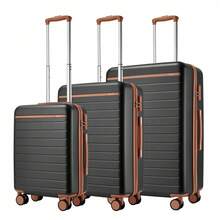 Set di valigie rigide da 3 pezzi, PC+ABS, leggere, bagaglio a mano da 20 pollici, bagaglio da stiva da 24 pollici, bagaglio da viaggio grande da 28 pollici con ruote girevoli a 360°, lucchetto a combinazione, maniglia telescopica, valigia da viaggio business/vacanza per donna, uomo e unisex - Grigio - Visualizzare 10