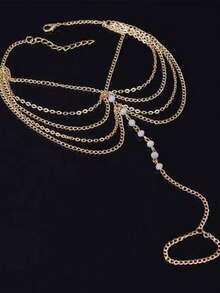 1 pieza Anillo para el dedo del pie con borlas de cristal multicapa, elegante estilo bohemio adecuado para la playa, vacaciones y cualquier ocasión - Dorado - Ver 5