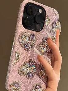 1 chiếc ốp lưng điện thoại da rắn màu tím cao cấp, thủ công, đính đá 3D hình trái tim, chất liệu TPU chống ố vàng, chống rơi vỡ, bảo vệ toàn diện cho iPhone 11/12/13/14/15/16/17/PROMAX - Màu tím - Xem 3