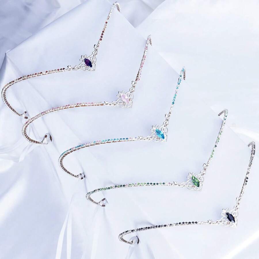 手工黑色水钻精灵头饰仙女水晶皇冠石英精灵头饰女士公主文艺复兴万圣节婚礼舞会嘉年华派对黑色 - 彩色 - 查看 1