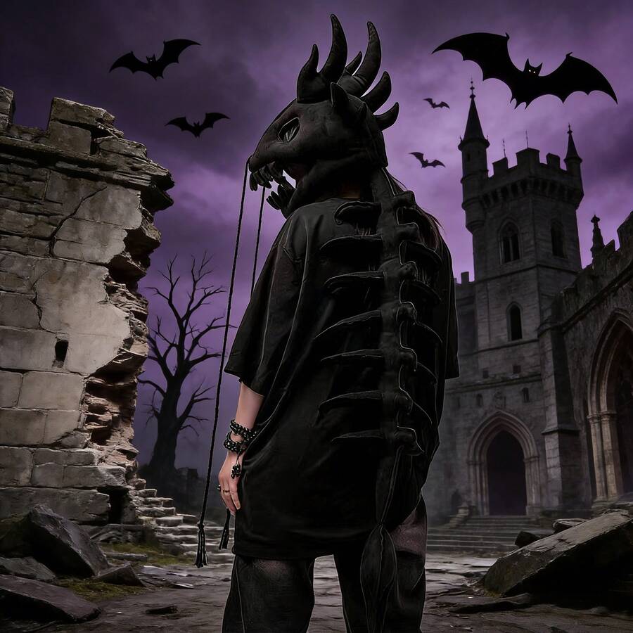 Mặt nạ đầu lâu khủng long phong cách Gothic, mặt nạ xương rồng xúc tu cơ khí 120cm, mặt nạ xương rồng màu tối thích hợp cho các sự kiện nhập vai và tiệc tùng. - Xem 1