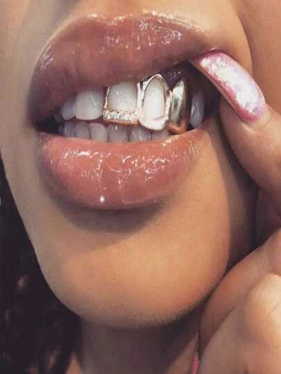 1 Set Solid Matte Hollow Bottom Zirconia 2pcs Hip Hop Tooth Grillz, Unisex Festival Gift Music Festival Accessory