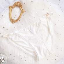 European And American Leopard Print Ice Silk Panties For Women, Sexy Low-Waist Hollow Design With Metal Ring Buckle And Thin Straps, Black And White - 黑色 - 查看 10