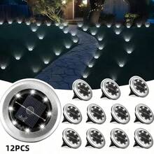 VOLACI 4/8/10/12 Pcs Mini Solar 8LED In-Ground Lights, Outdoor Stainless Steel Solar Ground Lights, Solar Pathway Lights For Yard, Garden, Walkway, Driveway, Solar Landscape Lighting, Solar Powered, No External Power Source, Suitable For Outdoor Use - Multicolor - View 17