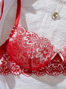 Women's Red Lace Trim Lingerie Set For Valentine's Day - Red - View 3