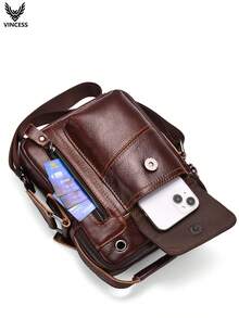 Men's Genuine Leather Retro Shoulder Bag, Casual Fashionable Handbag, Multifunctional Stylish Crossbody Bag, Suitable For Daily Travel Use, Fashionable Gift For Men Old Money Streetwear - Maroon - View 9