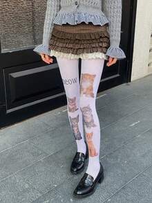 1 Pair Women's Velvet Cat Print Pantyhose, Cute, Elegant, Comfortable And Durable, Suitable For Various Festivals, Dates, Daily Outings, Work Commute And Outdoor Activities - Multicolor - View 4