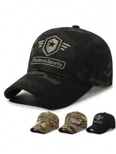 1 Peça Boné de Beisebol Tático de Camuflagem com Patch Bordado "Fashion.Sports" e Emblema de Estrela para Homens e Mulheres, Boné Pai Durável de Tecido Ripstop com Aba Curva Protetora Solar, Fecho Ajustável, Acessório de Cabeça para Outdoor, Caminhada, Caça, Treinamento Tático, Estilo de Rua, Presente Ideal para Natal e Aniversário