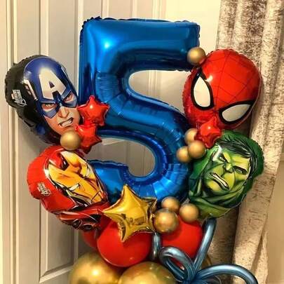 סט אחד של בלונים דיגיטליים של גיבורי על הנוקמים לקישוטי מסיבת יום הולדת, מתנה לבנים