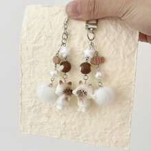 1 pieza Lindo llavero de gato de dibujos animados enamorado, colgante de teléfono con bola de peluche con corazón y cuentas - Multicolor - Ver 3