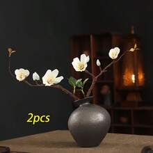 1/2支优雅仿真木兰花，白色木兰花带茎，白色花朵和绿色叶子，仿真绿色植物，适用于春夏家居装饰，卧室客厅书桌办公室婚礼派对装饰，波西米亚风格装饰，母亲节，毕业季礼物 - 彩色 - 查看 13