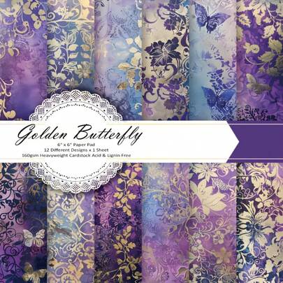 [Floral Scrapbook Paper] 12/24pcs Butterfly Purple Floral Scrapbook Paper | DIY Album And Gift Wrapping - Suitable For Wrapping Restaurant Kitchen Supplies