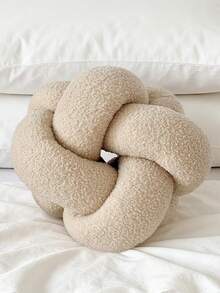 1 pieza Almohada decorativa de bola de punto de piel sintética de unicolor y versátil, decoración para sofá, mesa de centro, dormitorio y mesita de noche, color beige - Beis - Ver 3