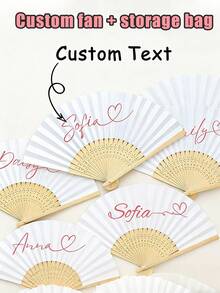 Customized Name/LOGO Colorful Wedding Fan, Unisex Party Fan, Comes With Tulle Bag, Concert Merchandise, Classic DIY Fan, High-Quality Customized Decoration, Personalized, Fashionable & Exquisite Customization, Unique Ideal Gift, Suitable For Weddings, Tea Parties, Bridesmaids, Wedding Parties, Applicable For Back To School, Teacher's Day, Halloween, Christmas - Multicolor - View 1