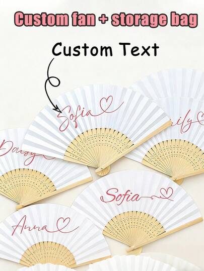 Anpassad namn/LOGO Färgglad bröllopsfläkt, unisex festfläkt, levereras med tyllpåse, konsertvaror, klassisk gör-det-själv-fläkt, högkvalitativ anpassad dekoration, personlig, moderiktig och utsökt anpassning, unik idealpresent, lämplig för bröllop, tebjudningar, brudtärnor, bröllopsfester, tillämplig för skolstart, lärardag, halloween, jul