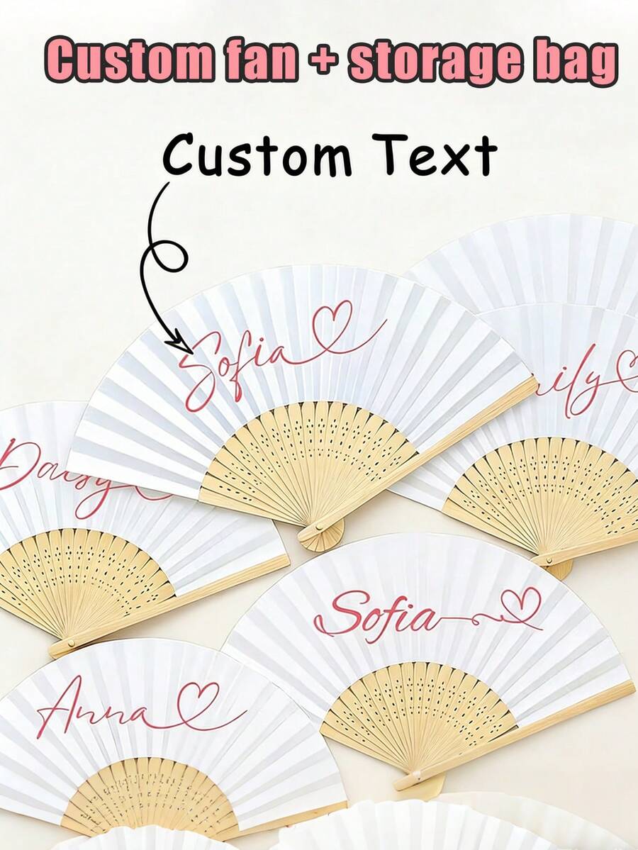 Customized Name/LOGO Colorful Wedding Fan, Unisex Party Fan, Comes With Tulle Bag, Concert Merchandise, Classic DIY Fan, High-Quality Customized Decoration, Personalized, Fashionable & Exquisite Customization, Unique Ideal Gift, Suitable For Weddings, Tea Parties, Bridesmaids, Wedding Parties, Applicable For Back To School, Teacher's Day, Halloween, Christmas - Multicolor - View 1
