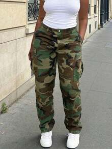 Camouflage American Street Style Casual Young Fashion Denim Jeans - 軍綠色 2 - 查看 2