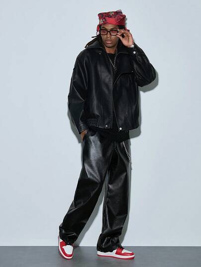 Modcrash Chaqueta bomber estilo retro americano para hombres, chaqueta de cuero casual y suelta de estilo punk y motociclista, cortavientos para primavera y otoño, estilo retro americano, unisex, ajuste relajado, atuendos de verano - adecuado para uso diario y atuendos de vacaciones de verano.