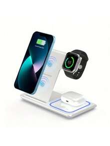 15W 快速无线充电支架，三合一可折叠充电站，兼容 17/16/15/14/13/12/11 和 10/9/8/7/6/5 USB 电源适配器 - 彩色 - 查看 6