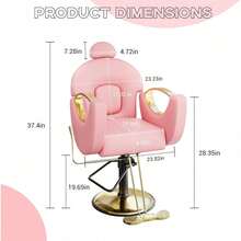 Silla profesional para salón hidráulica reclinable rosa 360° giratoria con altura regulable ideal peluquería spa belleza tatuajes estructura de hierro resistente - Rosa y oro - Ver 2