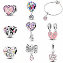 1 件装时尚心形闪亮珠子吊坠，镀银，适合手链项链 DIY 节日礼物 - 彩色 - 查看 1