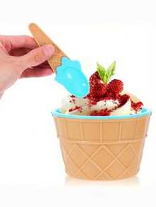 2件套创意冰淇淋碗套装，带稳固底座和勺子，适用于甜点、布丁、意式冰淇淋、普通冰淇淋 - 可重复使用的派对餐具 - 彩色 - 查看 2