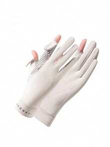 1 đôi găng tay dài hai ngón chống trượt bền chắc dành cho nữ, làm từ lụa băng, có nắp lật. - Nhiều màu - Xem 1