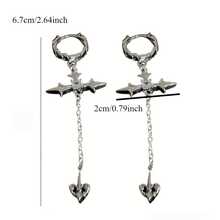 A Pair Of Women's Punk Y2K Gothic Cross Pendant Tassel Earrings - Unique Chain Cross Charms, Suitable For Parties, Music Festivals, And Everyday Wear - A Statement Earring For All Seasons - 銀色 - 查看 4