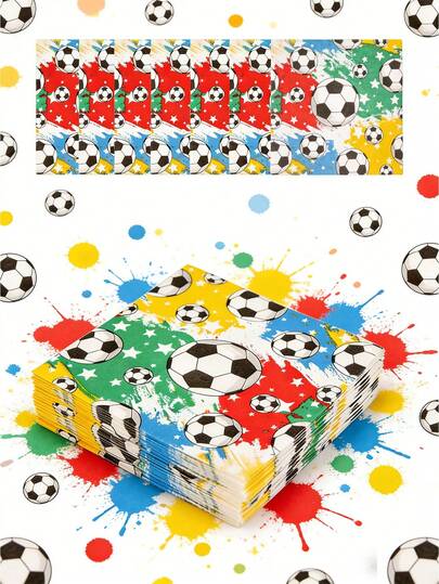 20pcs Football Themed Disposable Paper Napkins, Suitable For Birthday Party, Baby Shower, Game Day, Team Celebration, Christmas, New Year, Football Party Decoration And Supplies